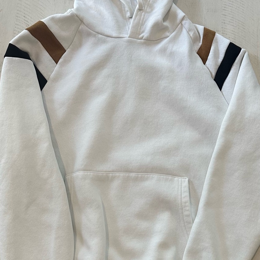 White Hoodie with Brown and Black Accents